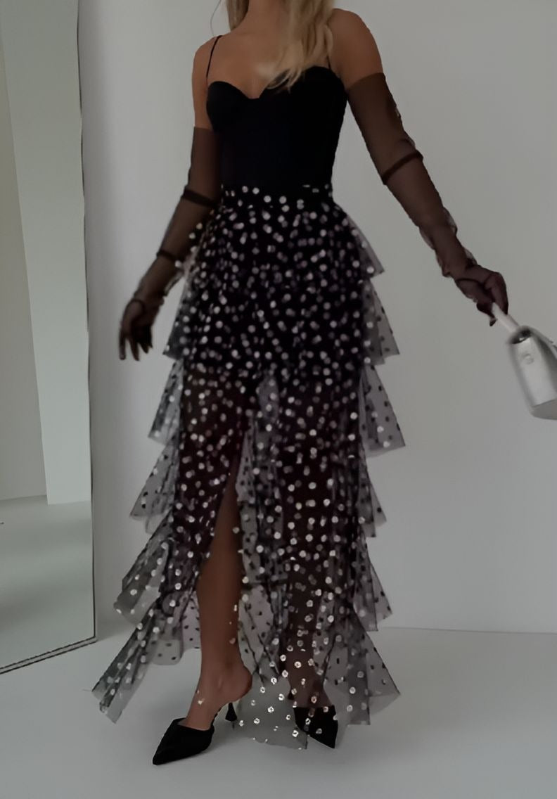 Black Polka Dot Cake Mesh Skirt