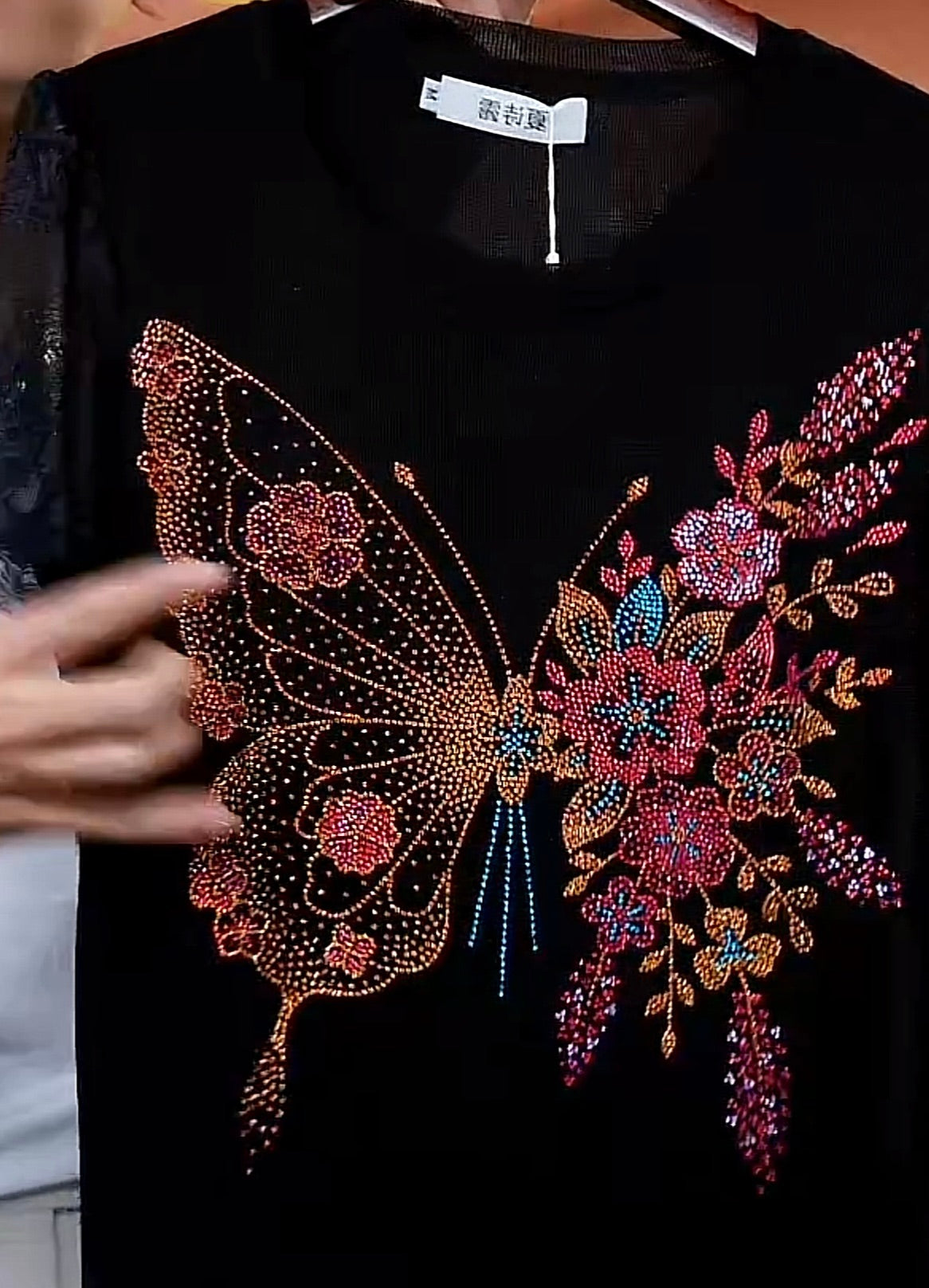 Butterfly Flower Rhinestone Short Sleeve