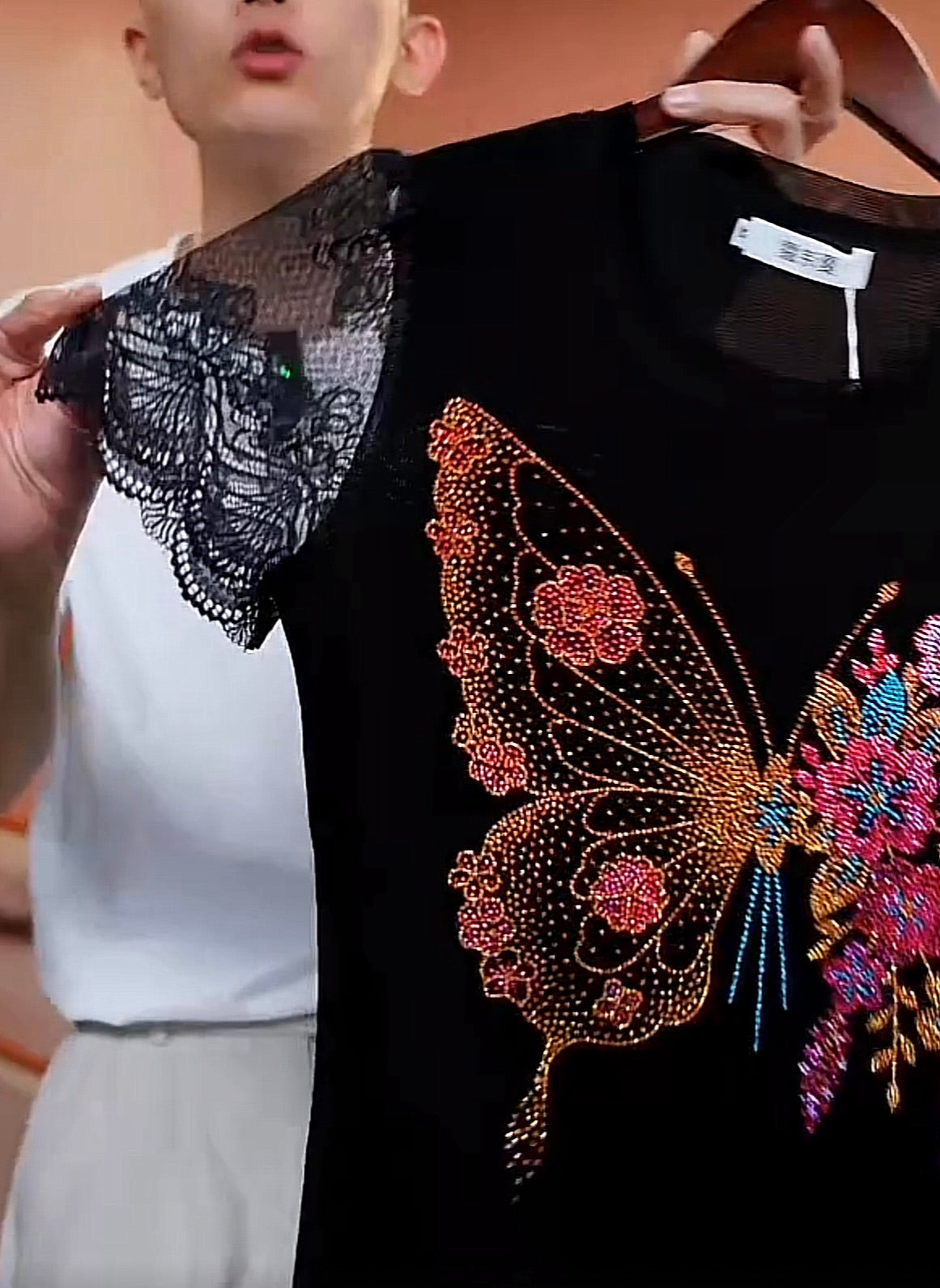 Butterfly Flower Rhinestone Short Sleeve