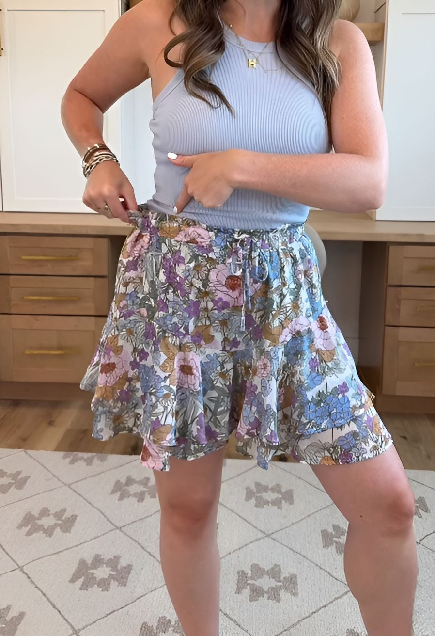Women Floral Flowy Ruffle Skirts