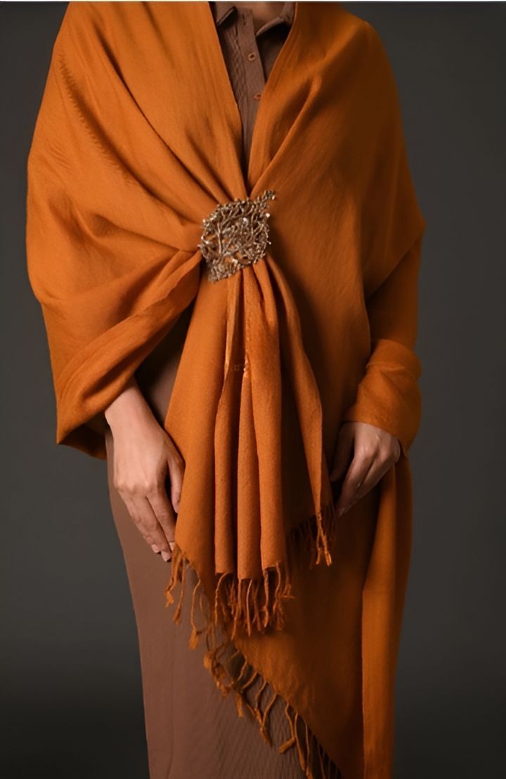 Orange Wrap with Gold Brooch