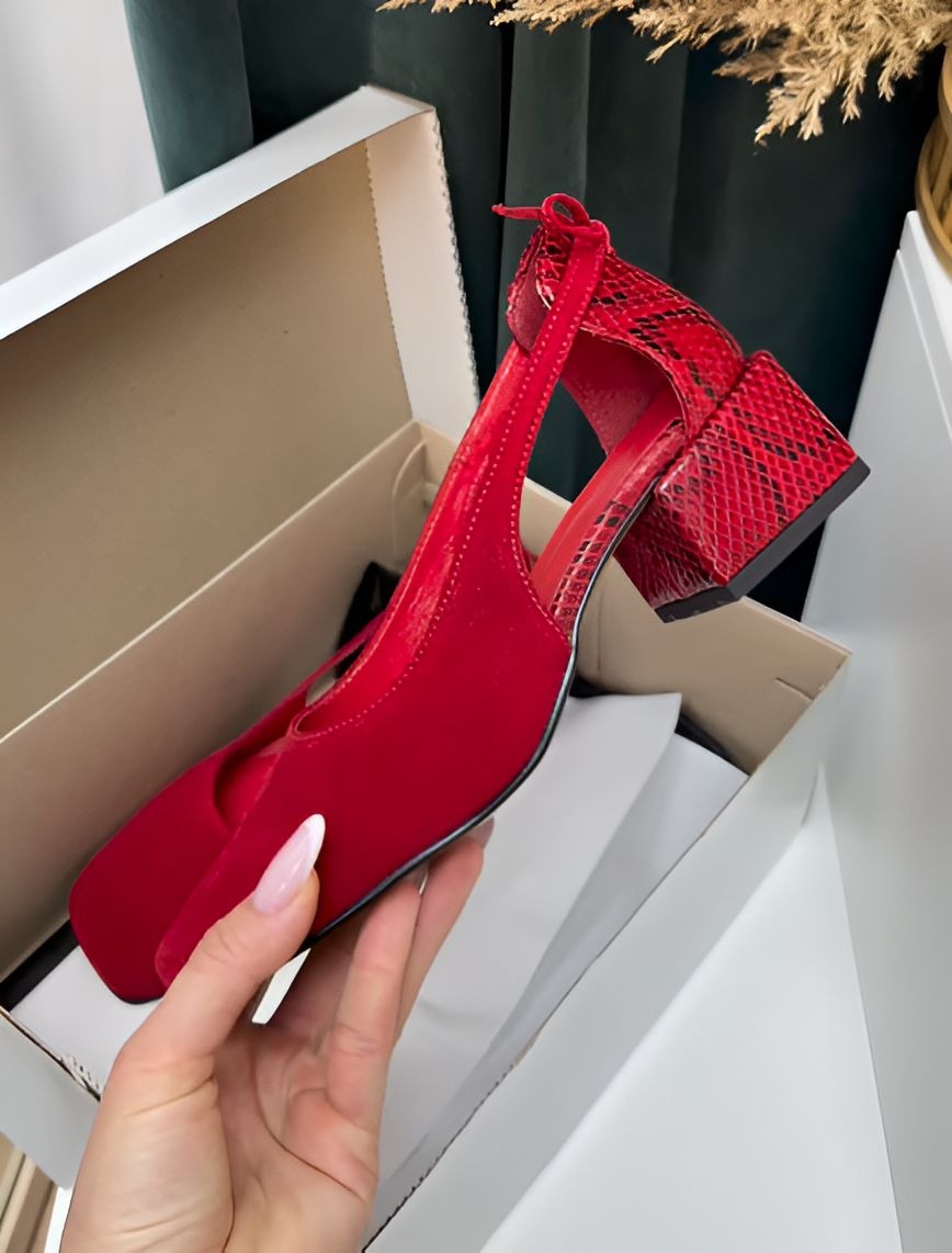 Red Velvet Square Heel Sandals