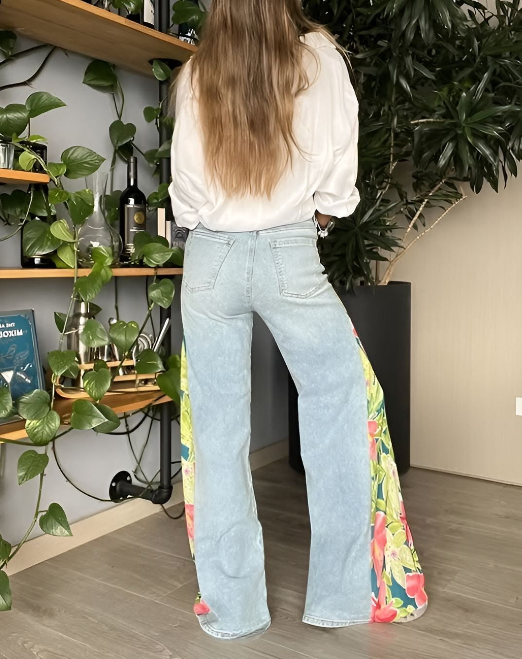 Printed Panel Jeans