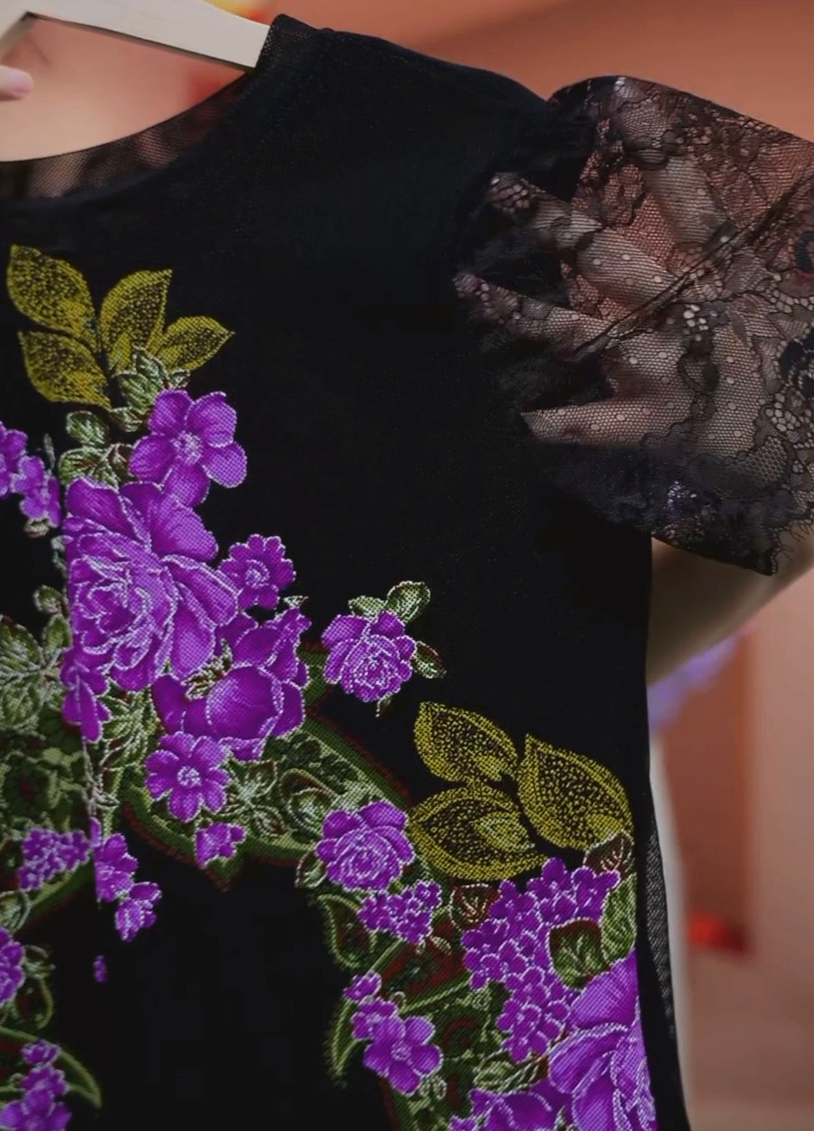 Purple Flower Print Short Sleeve Top