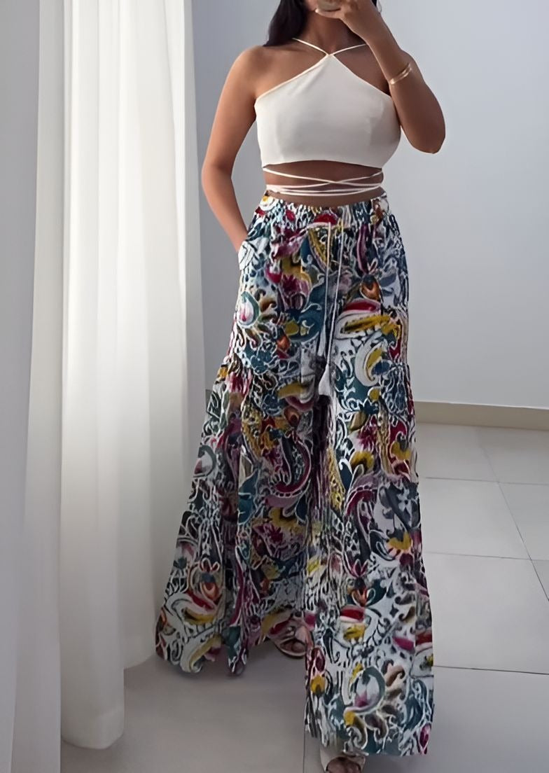 Printed Loose Wide-Leg Pants