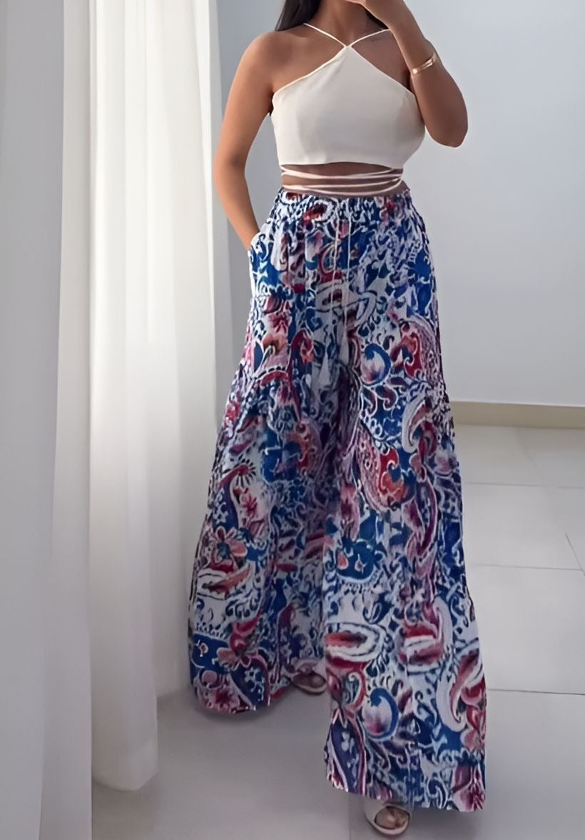 Printed Loose Wide-Leg Pants