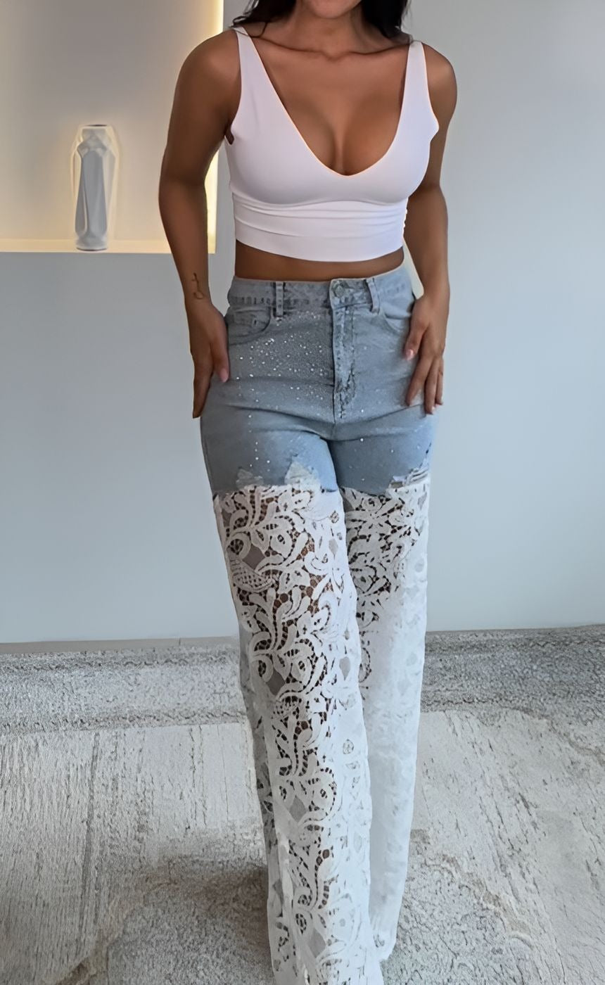 White Lace Panel Jeans