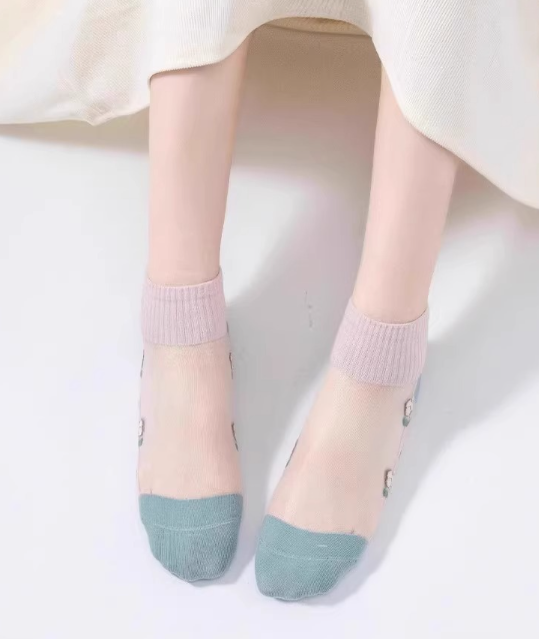 Summer Thin Floral Ice Silk Socks