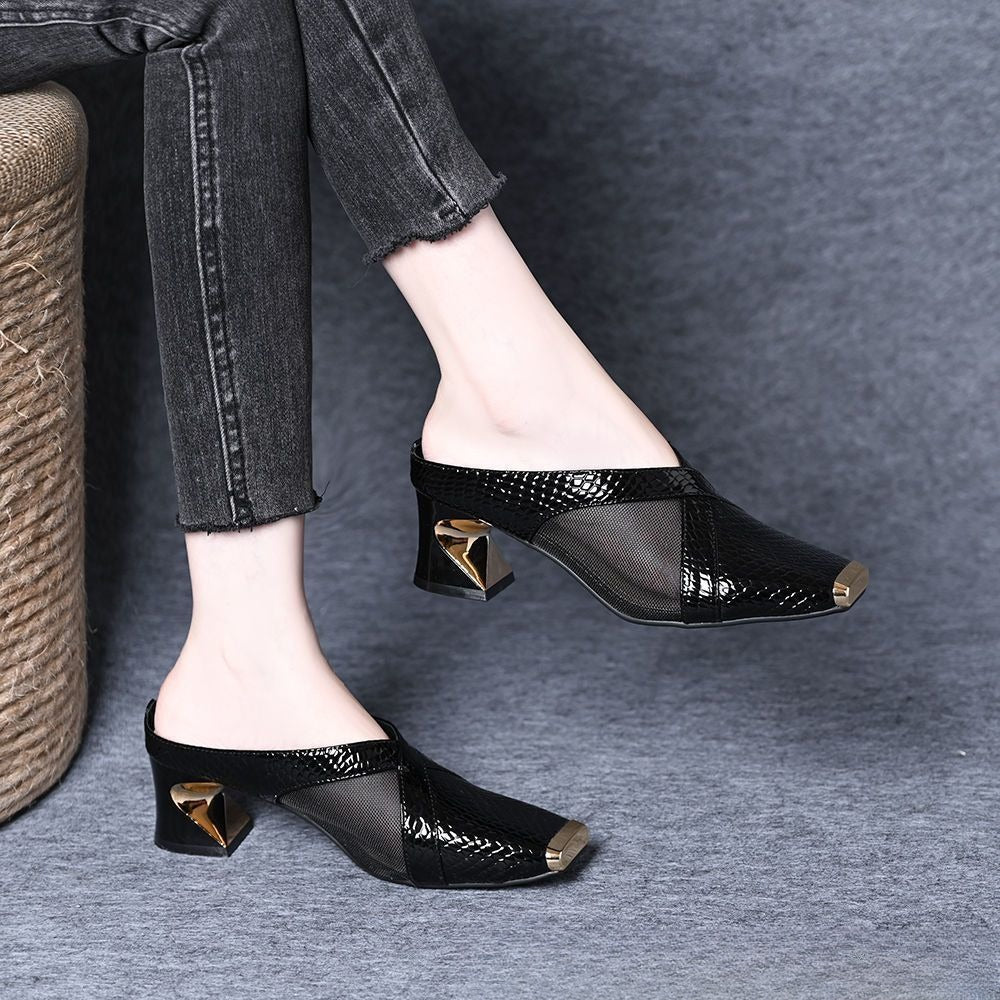 Fashion Hollow Closed Toe Thick Heel Sandals