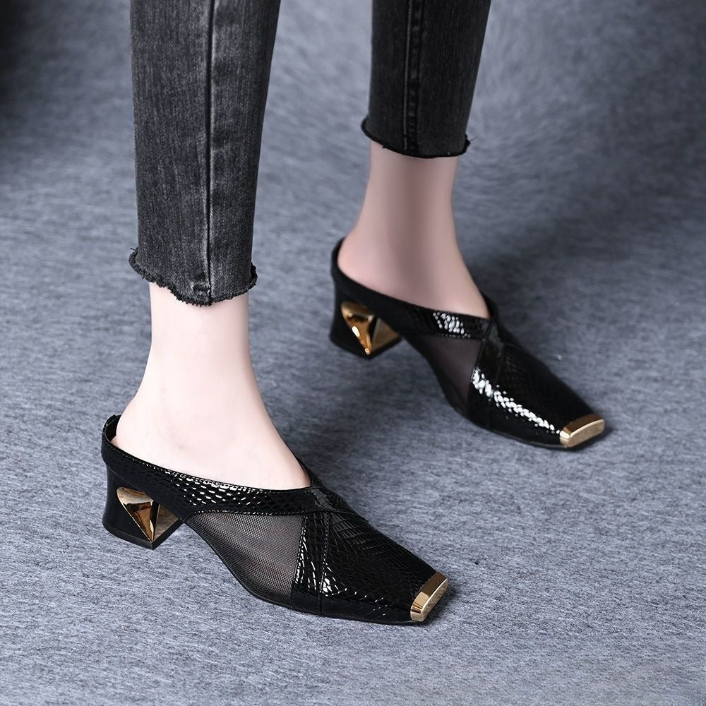 Fashion Hollow Closed Toe Thick Heel Sandals