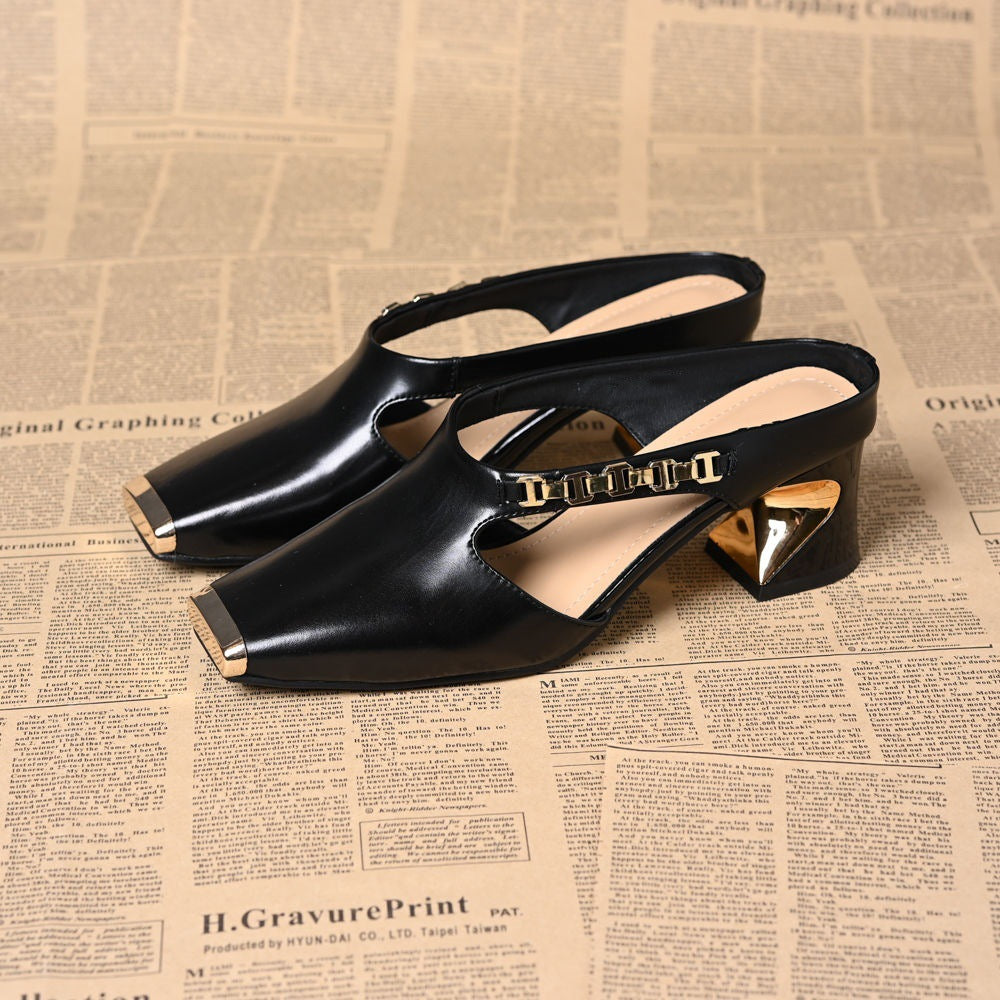 Fashion Hollow Closed Toe Thick Heel Sandals