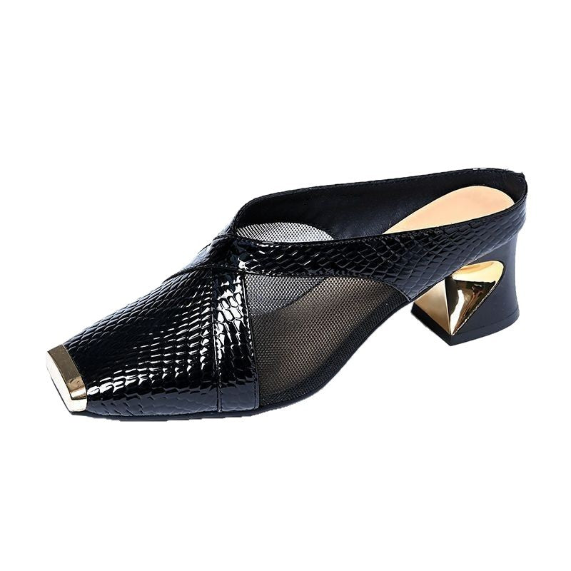 Fashion Hollow Closed Toe Thick Heel Sandals
