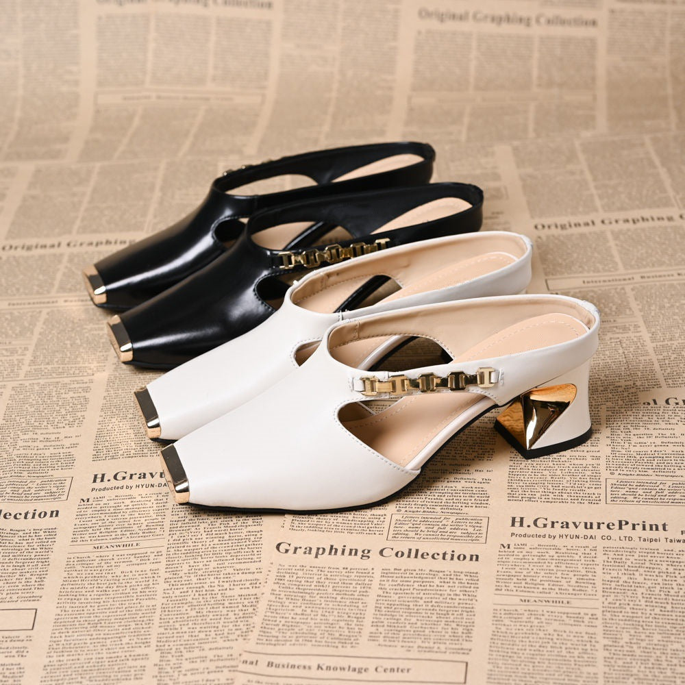 Fashion Hollow Closed Toe Thick Heel Sandals