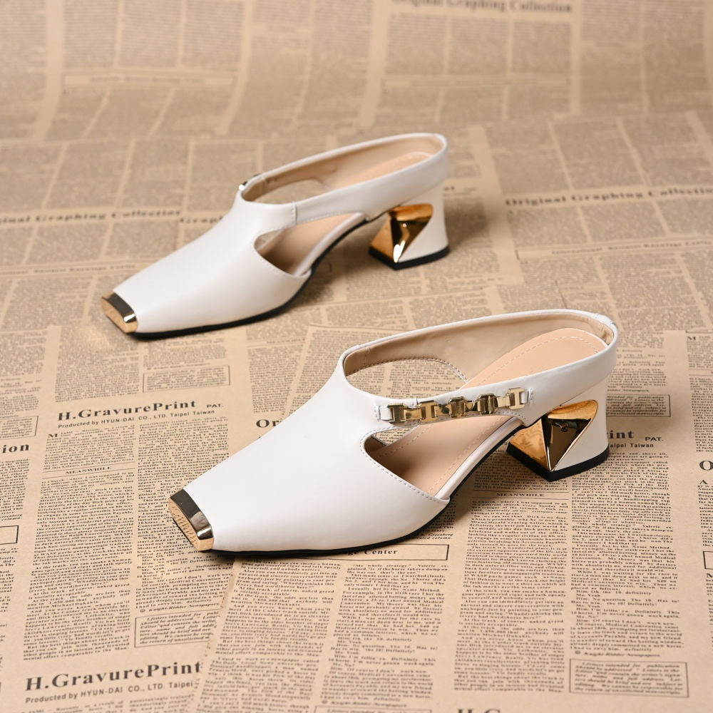 Fashion Hollow Closed Toe Thick Heel Sandals