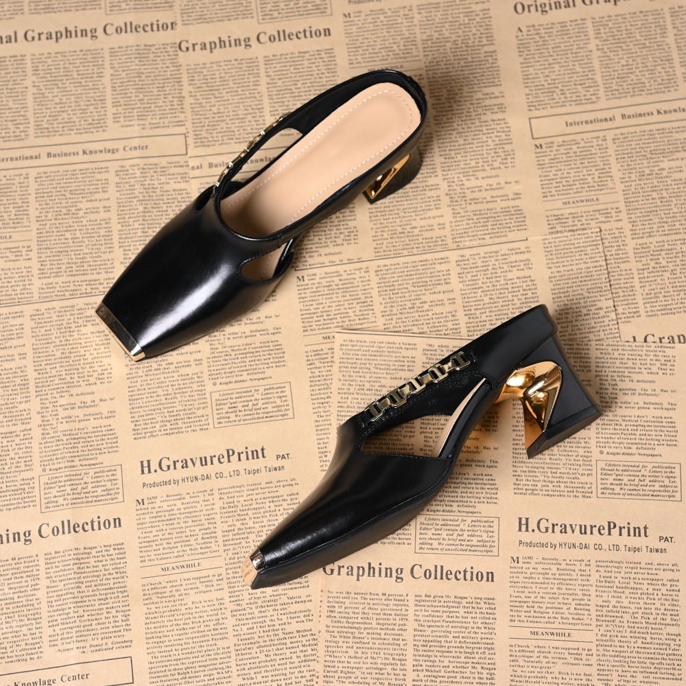 Fashion Hollow Closed Toe Thick Heel Sandals