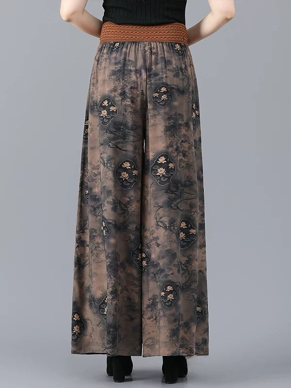 Vintage Printed Casual Wide Leg Pants