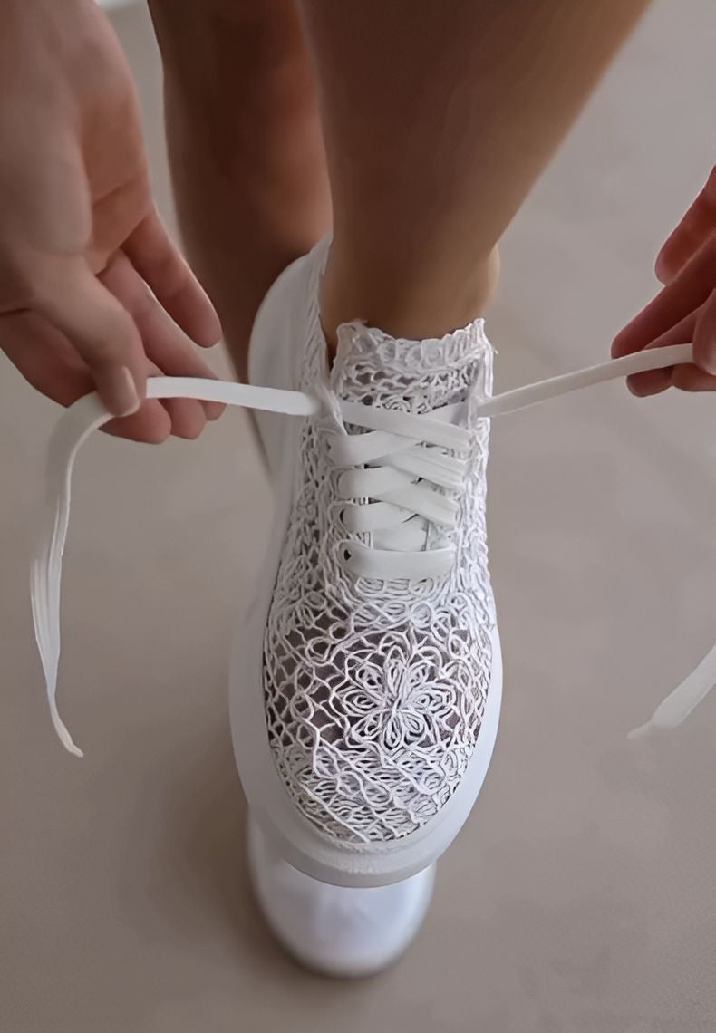 White Thick-Soled Hollow Women Shoes
