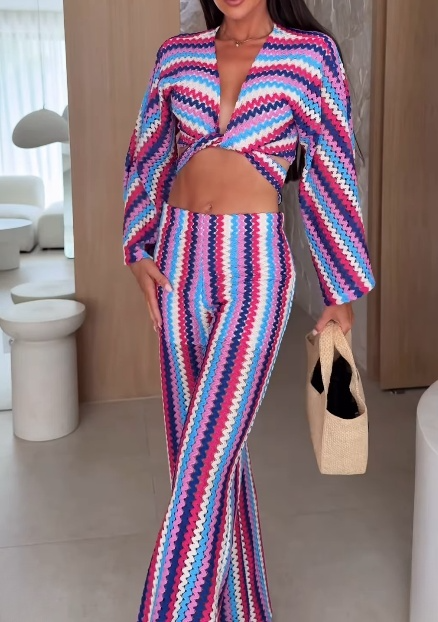 Beach Vacation Knit Two-Piece Set (Long-Sleeve Top & Pants)