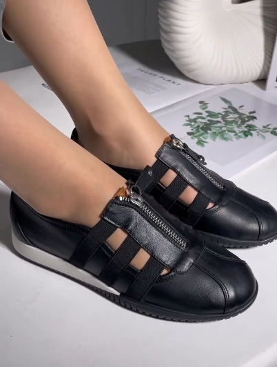 Soft Leather Zipper Women's Shoes