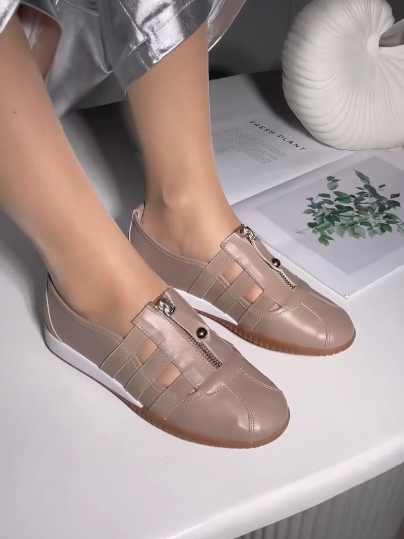 Soft Leather Zipper Women's Shoes