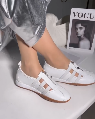 Soft Leather Zipper Women's Shoes