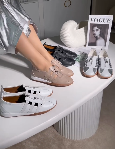 Soft Leather Zipper Women's Shoes