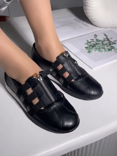 Soft Leather Zipper Women's Shoes