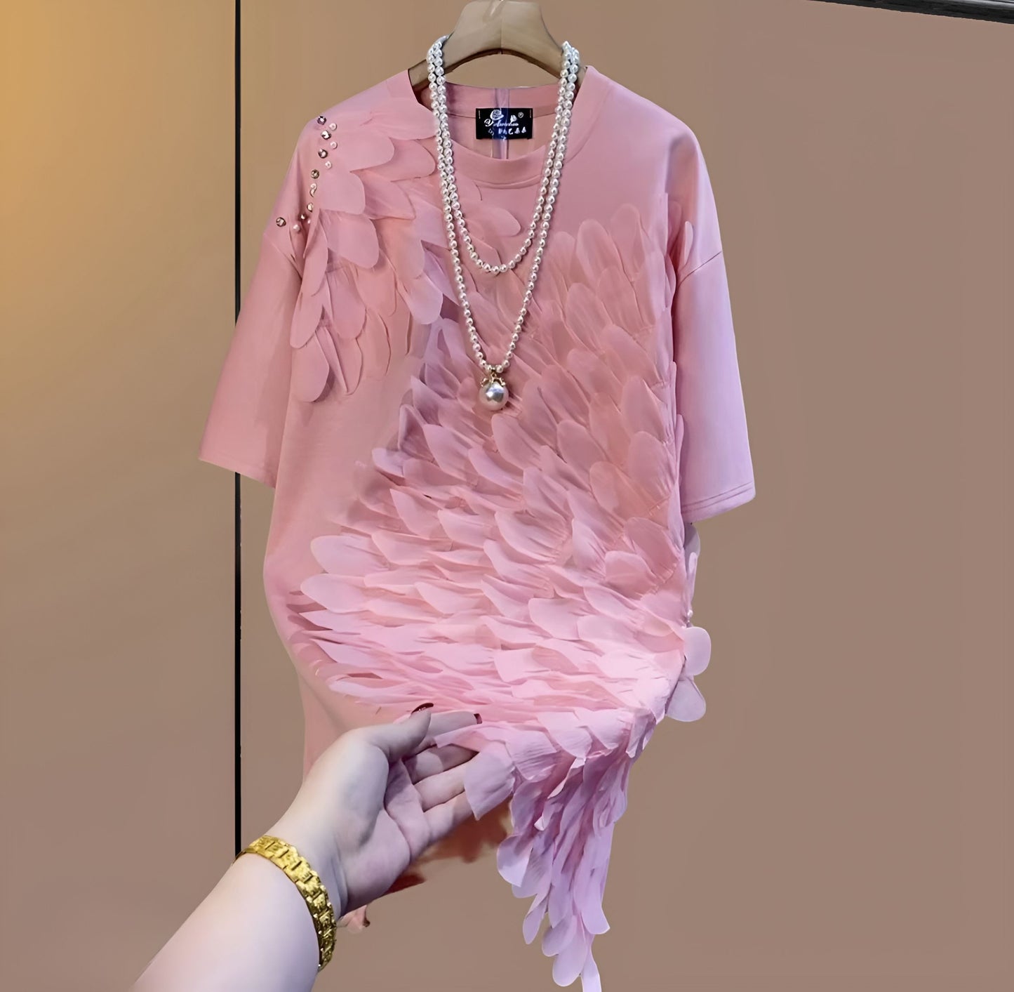 Pink Petal Mid-Length Short Sleeves