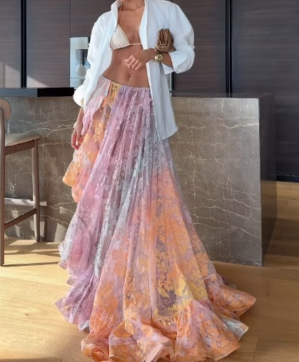 Colorful Print Ultra-Thin Breathable Long Skirt