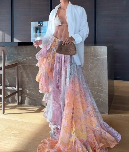 Colorful Print Ultra-Thin Breathable Long Skirt