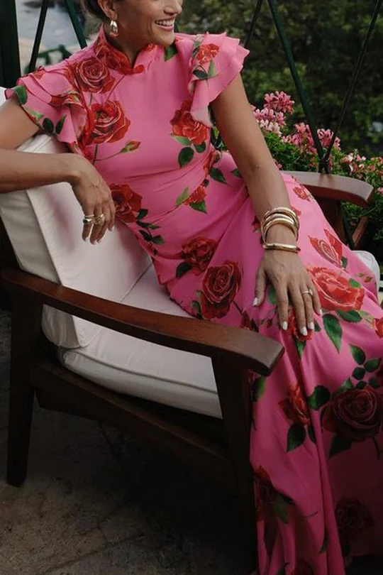 Rose Floral Print Maxi Dress