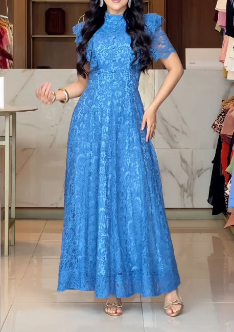 Elegant Blue Lace Dress