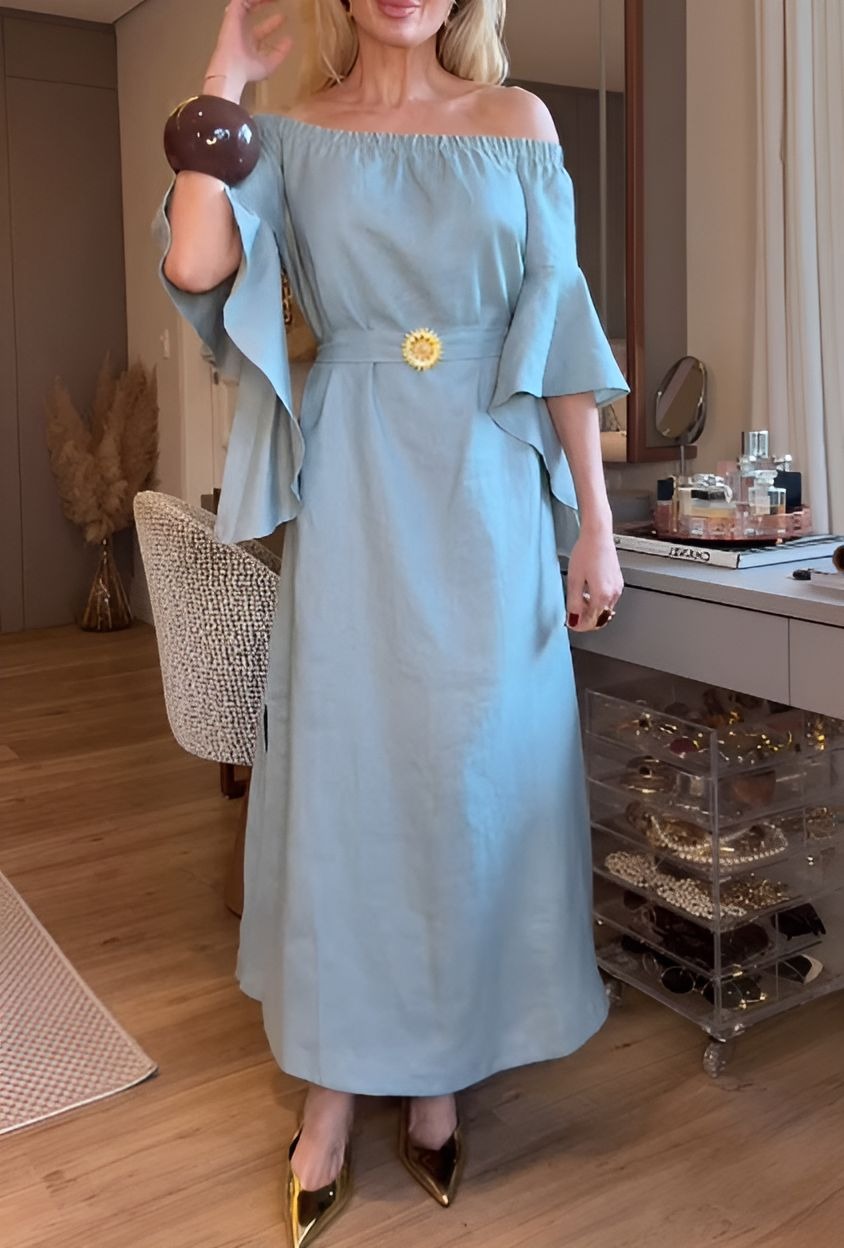 Elegant Blue Off-Shoulder Dress