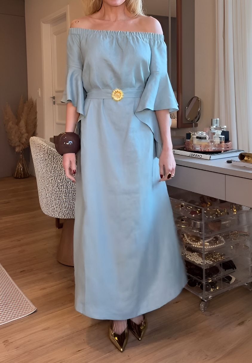 Elegant Blue Off-Shoulder Dress