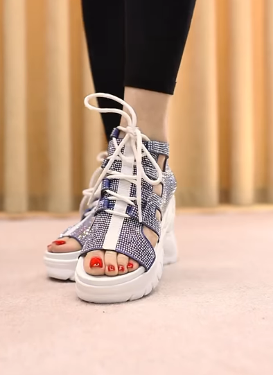 Blue Sparkling Rhinestone Platform Shoes