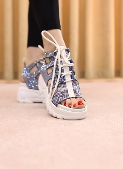 Blue Sparkling Rhinestone Platform Shoes
