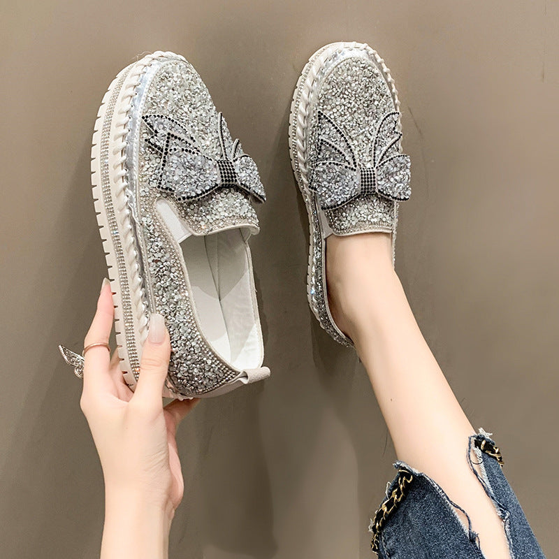 Bowknot Rhinestone Platform Casual Shoes