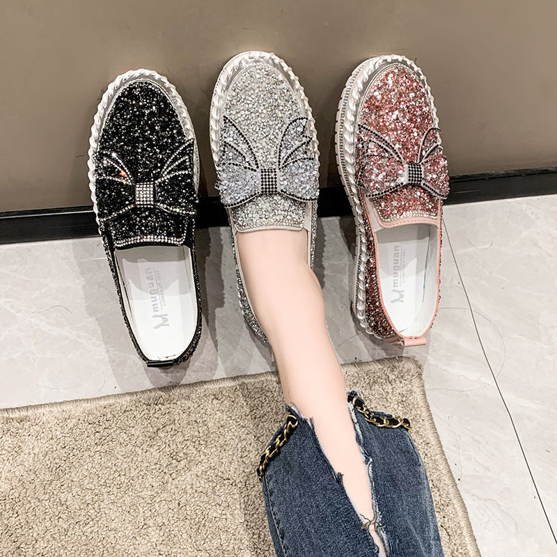 Bowknot Rhinestone Platform Casual Shoes