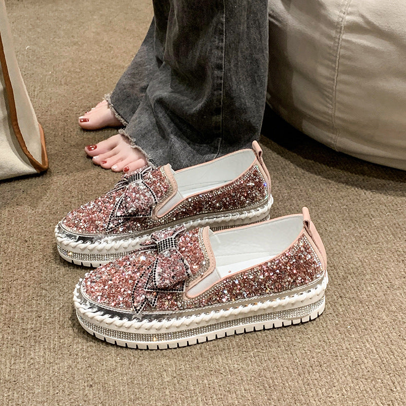Bowknot Rhinestone Platform Casual Shoes