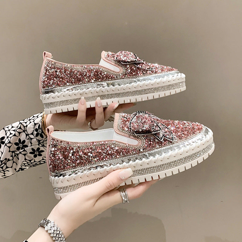 Bowknot Rhinestone Platform Casual Shoes