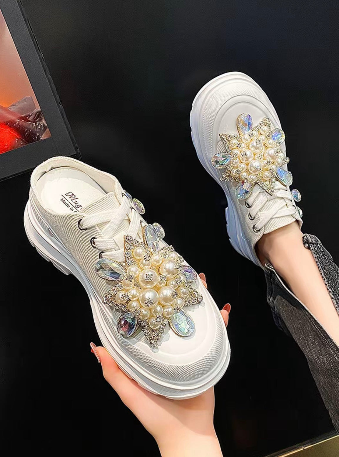 Sparkling Rhinestones Thick-Soled Women Shoes