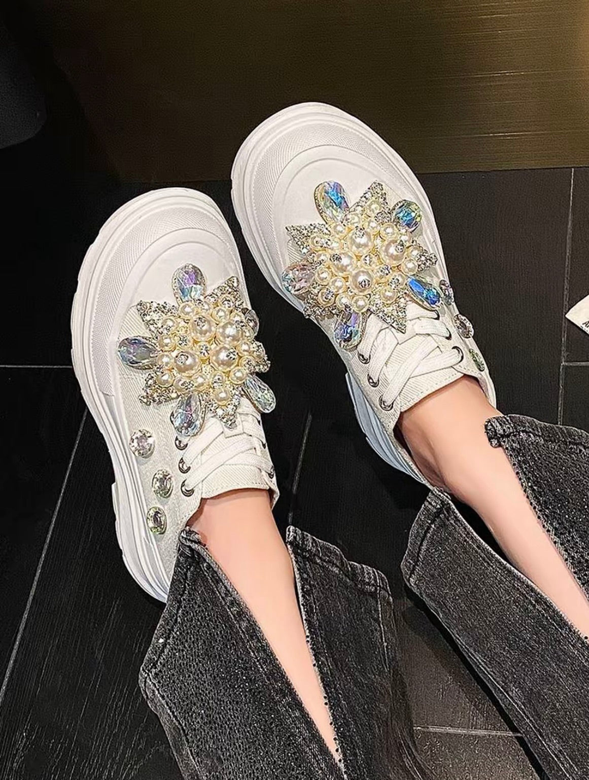 Sparkling Rhinestones Thick-Soled Women Shoes