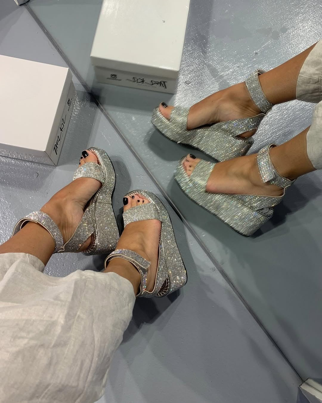 Sparkling Rhinestone Platform Sandals