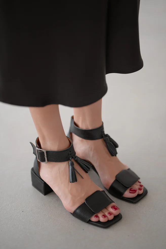 Ankle Tassel Detail Soft Leather Women's Sandals