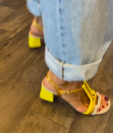Yellow Square Heel Sandals