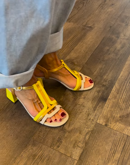 Yellow Square Heel Sandals