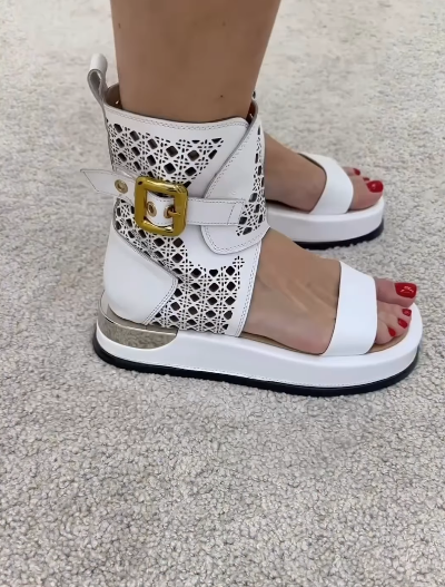 White Hollow Ankle Sandals
