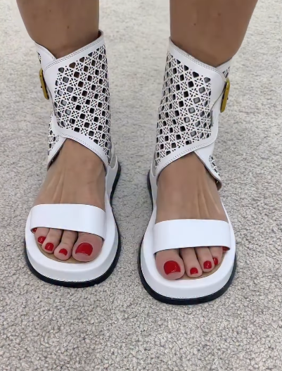 White Hollow Ankle Sandals