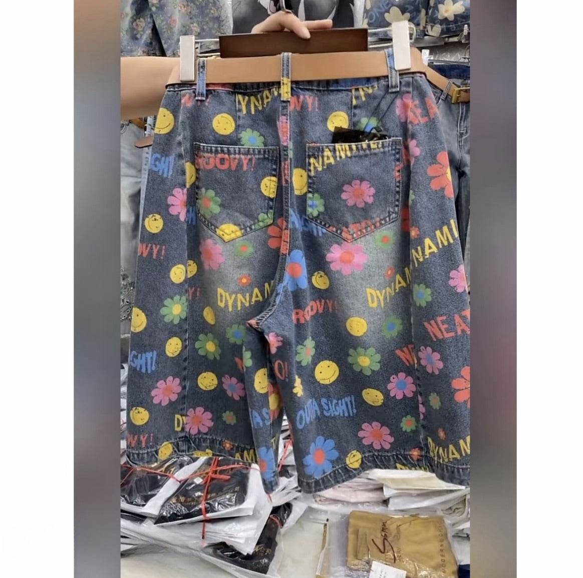 Summer Floral Print Short Jeans