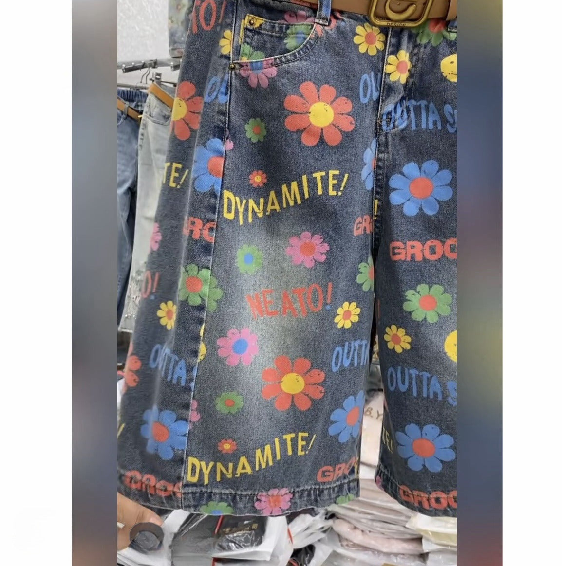 Summer Floral Print Short Jeans
